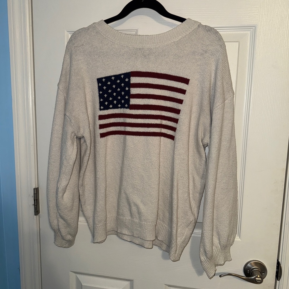 SHEIN Off-White American Flag Knit Pullover